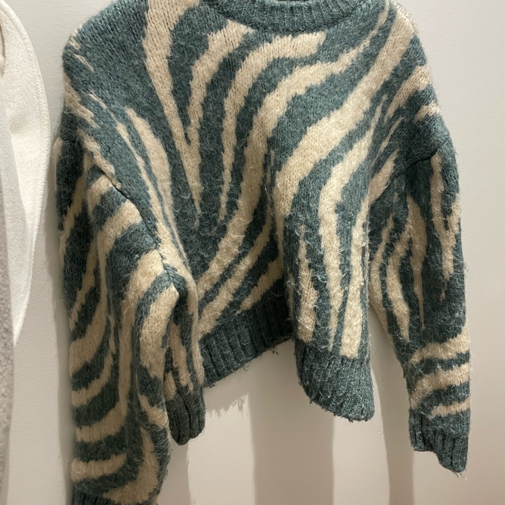 Zara Green and Cream Zebra Sweater